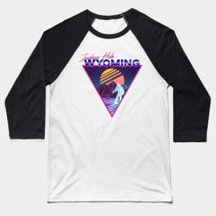 Retro Vaporwave Ski Mountain | Jackson Hole Wyoming | Shirts, Stickers, and More! Baseball T-Shirt